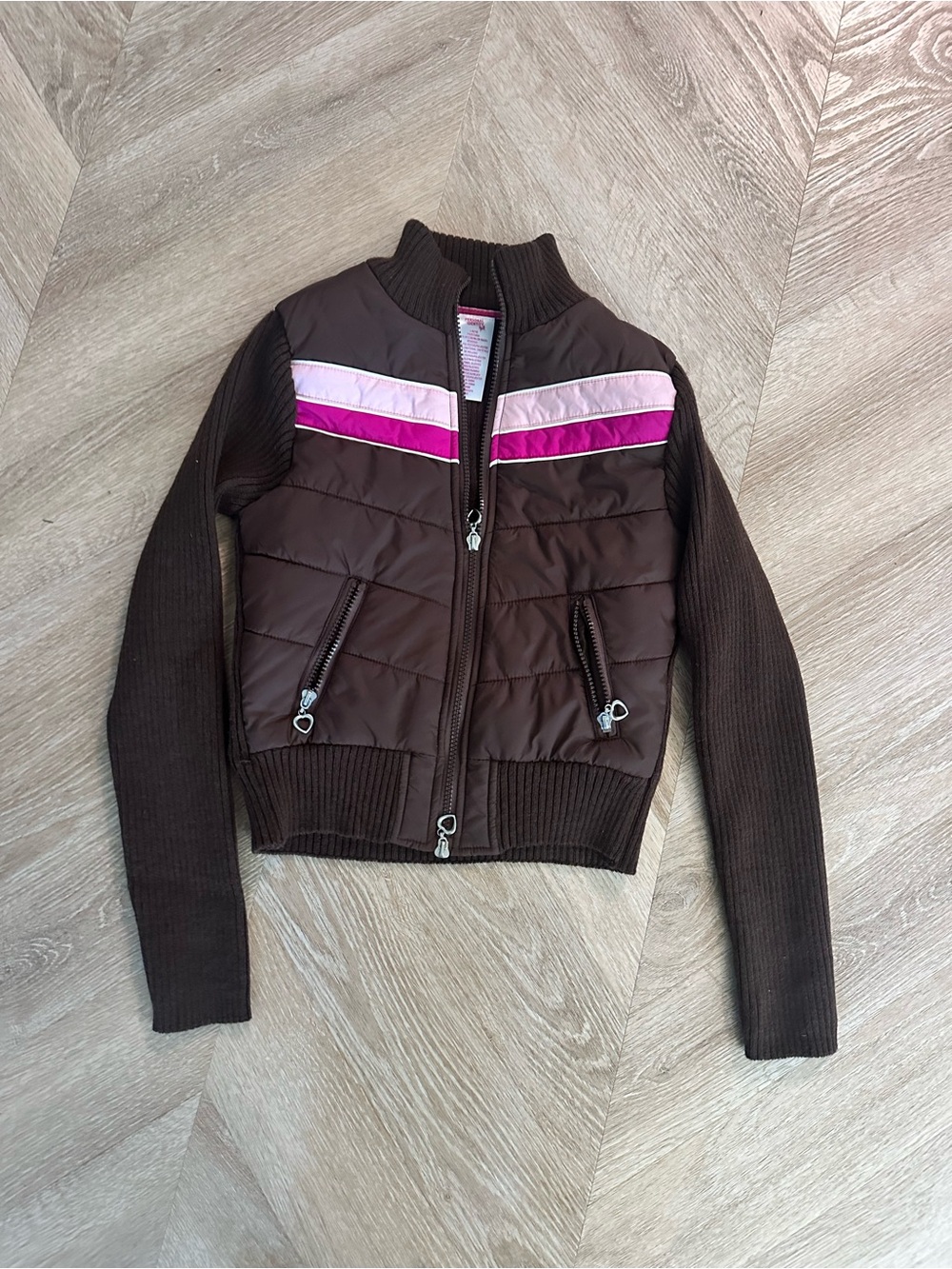 Girls Puffer Vest Sweater with Pink Stripe Accents